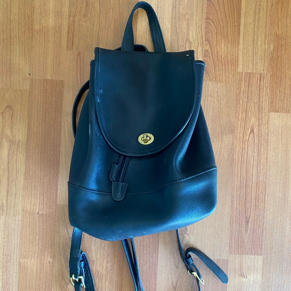 Vintage coach black leather mini backpack